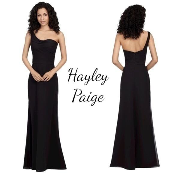 Hayley Paige Occasions Black Evening Party One Shoulder Maxi Dress NWOT Size 10 - Picture 1 of 14